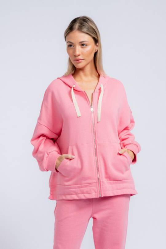Morgan Front Zip Hood Sweater Pink Large